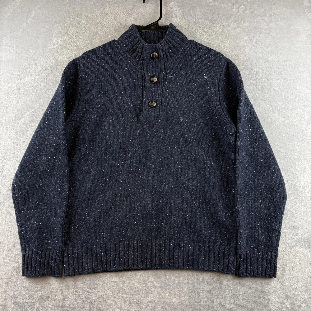 UNTUCKit Sweater Mens Medium Blue Lambswool Henley Mock Neck Speckled Pullover
